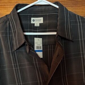 Haggar Dark Shirt with gray and white Stripes